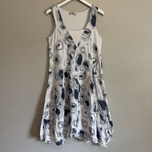 Italian Lino Abstract Geode Lagenlook Bubble Dress M Made in Italy Coastal Artsy